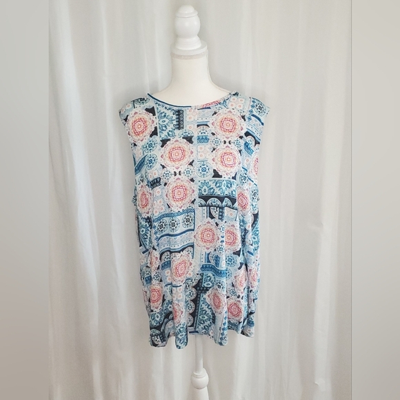 J. Jill Womens Love Linen Sleeveless Long Tunic Top Multicolored Size XL Tall - Picture 1 of 4